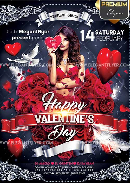 Happy Valentines Day Flyer PSD V23 Template + Facebook Cover