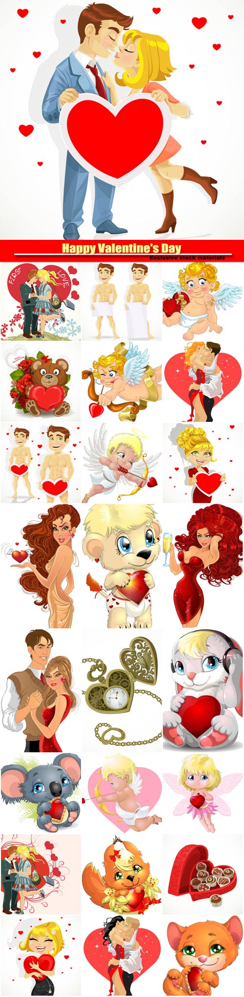 Happy Valentine's Day vector, couples, funny animals with hearts