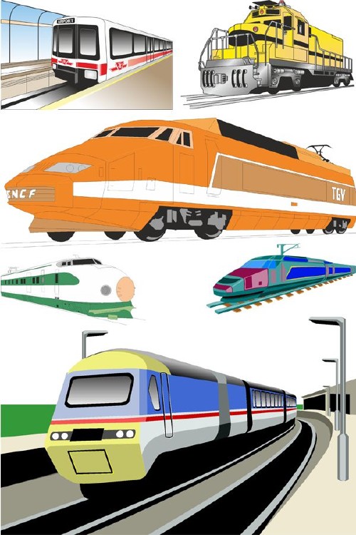 Железнодорожный транспорт: поезда и метро (подборка векторных отрисовок)