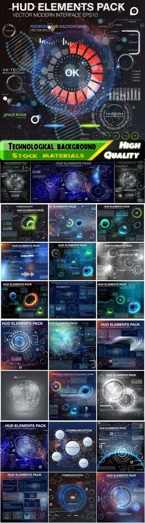 Abstract fantastic technological background with HUD elements 25 Eps
