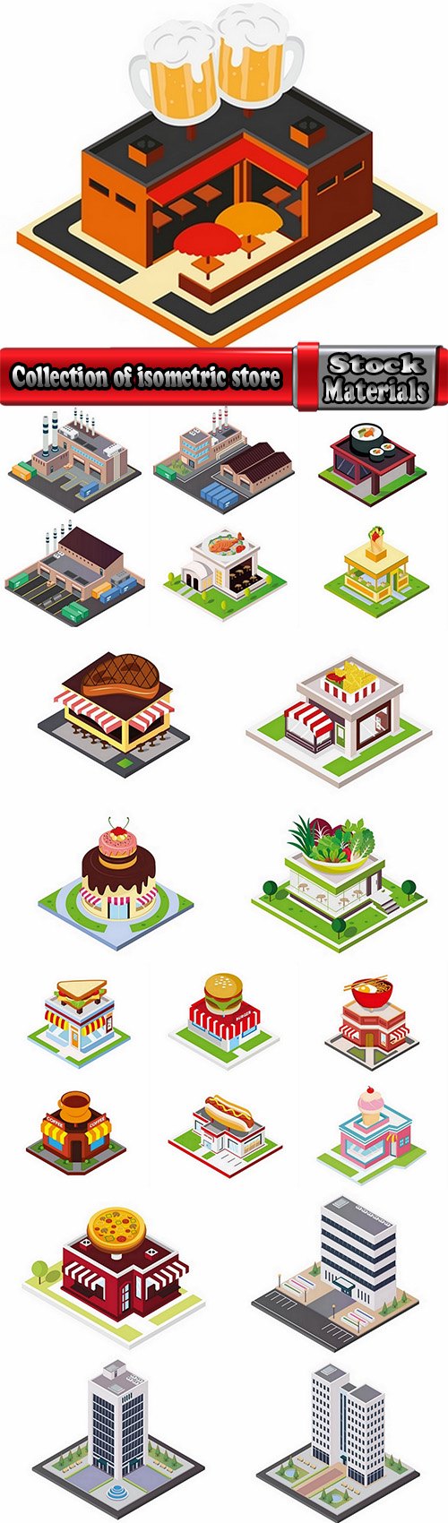 Collection of isometric do skyscraper store booth vector image 21 EPS