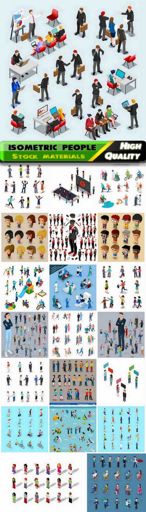 Set of isometric people and business man and woman 25 Eps