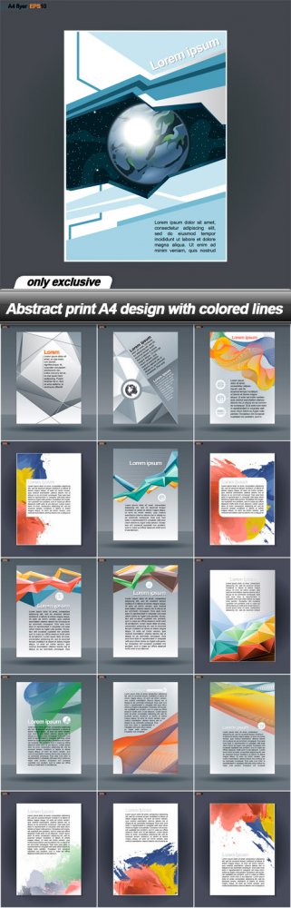 Abstract print A4 design with colored lines