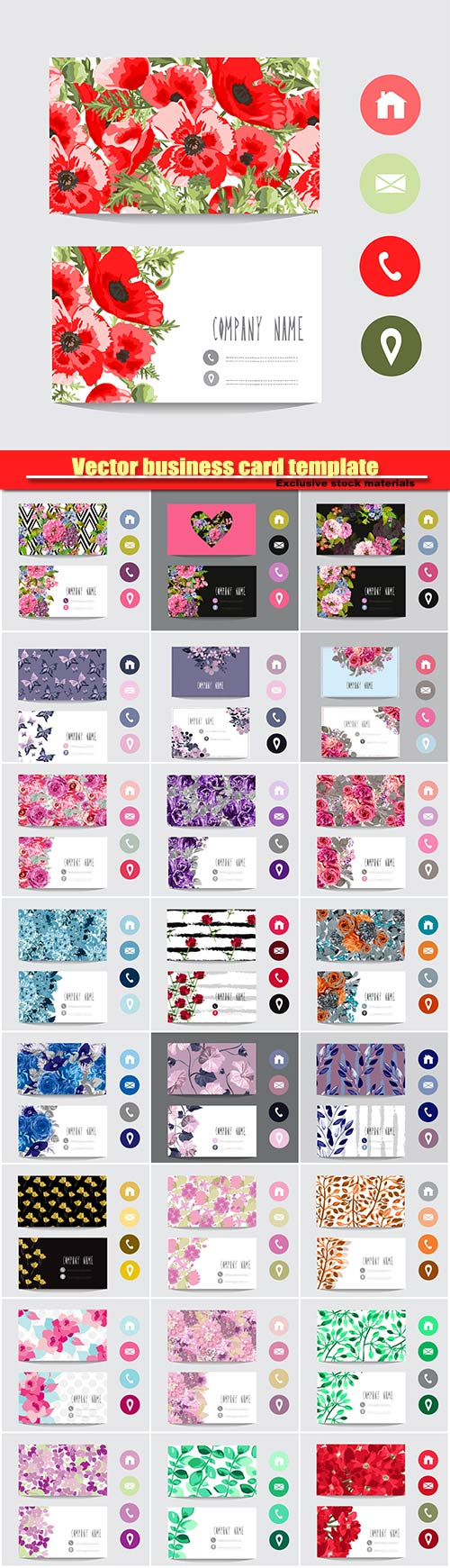 Vector business card template with flowers