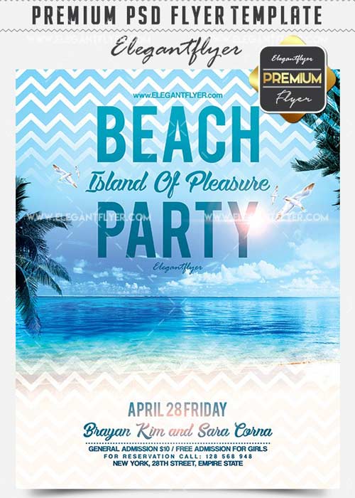 Beach Party Island Of Pleasure V9 Flyer PSD Template + Facebook Cover