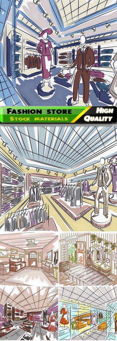 Sketch of fashion store and home interior design 6 Eps