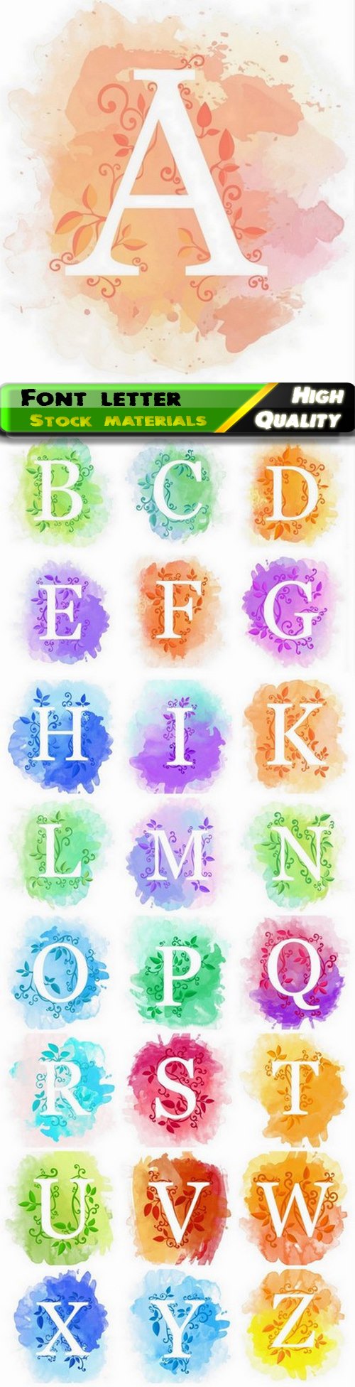 Font and alphabet letter on floral watercolor background 25 HQ Jpg