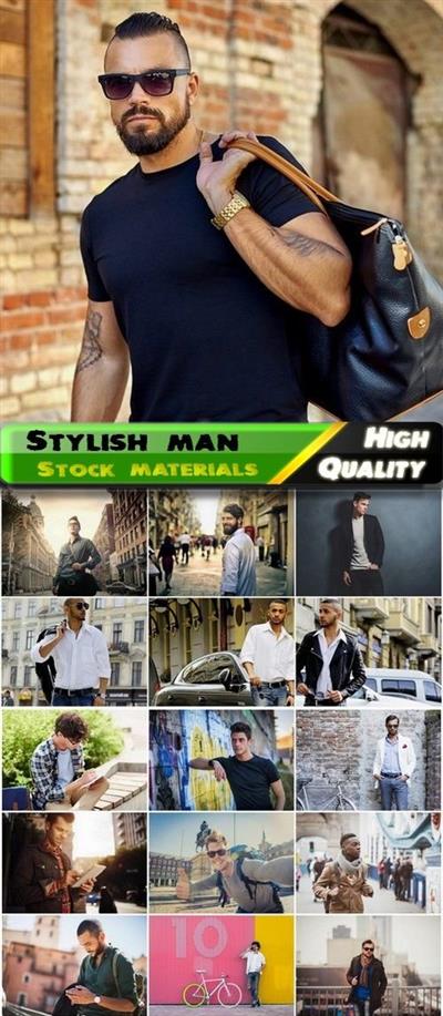 Stylish man and urban fashion style boy in city in vector from stock
