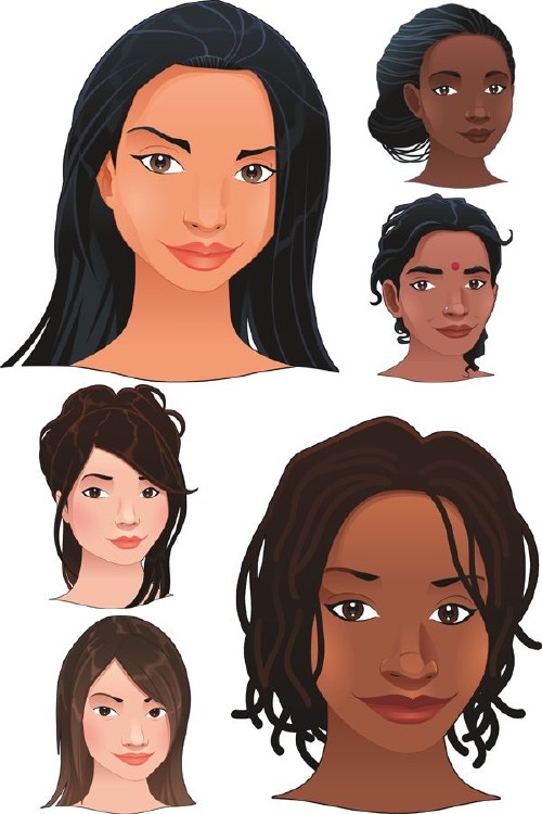 Лицо женщины (разные расы) вектор