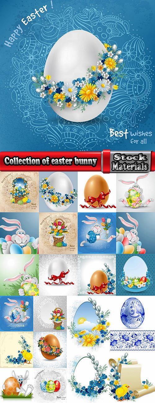 Collection of easter bunny egg flyer banner sticker label invitation card 3-23 EPS