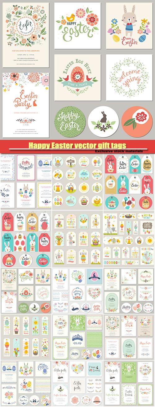 Happy Easter vector gift tags and cards with Easter bunny