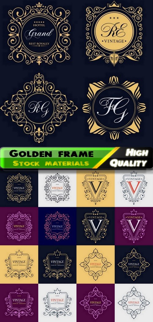 Golden decorative luxury vintage frame and logo emblem 5 Eps