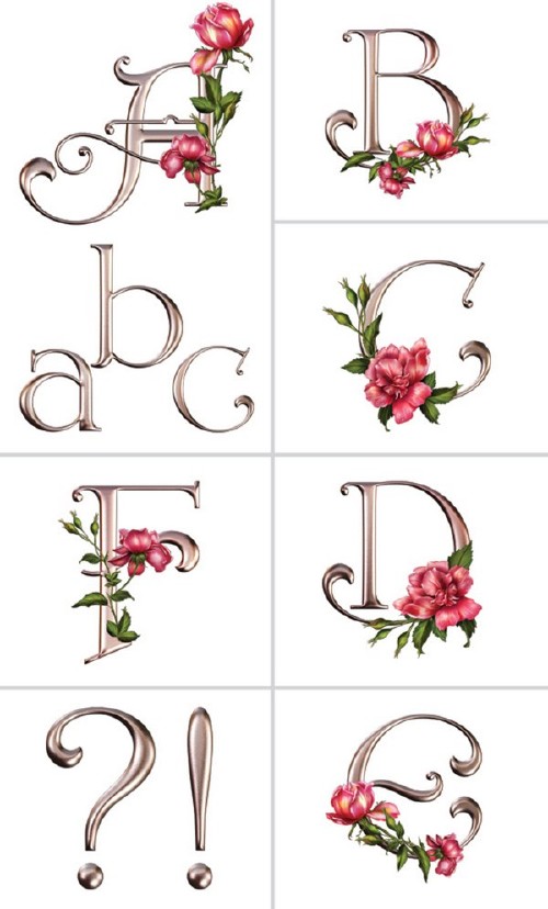 Алфавит (буквы с розами на прозрачном фоне) №1
