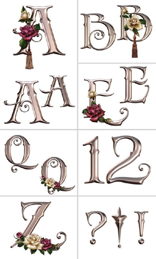 Алфавит (буквы с розами на прозрачном фоне)  №2