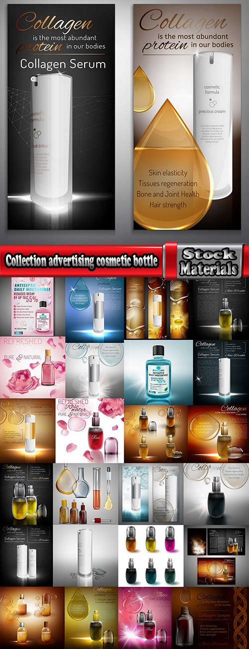 Collection advertising cosmetic bottle capacity essential oil spray deodorant perfume 25 EPS
