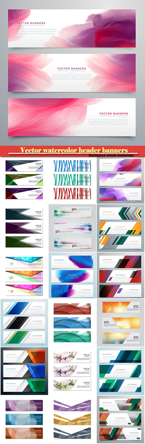 Vector watercolor header banners