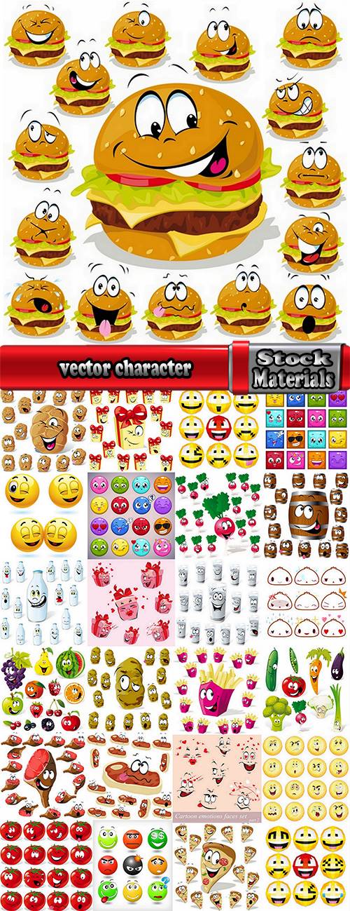 vector character picture funny smileys vegetable fruit icon 25 EPS