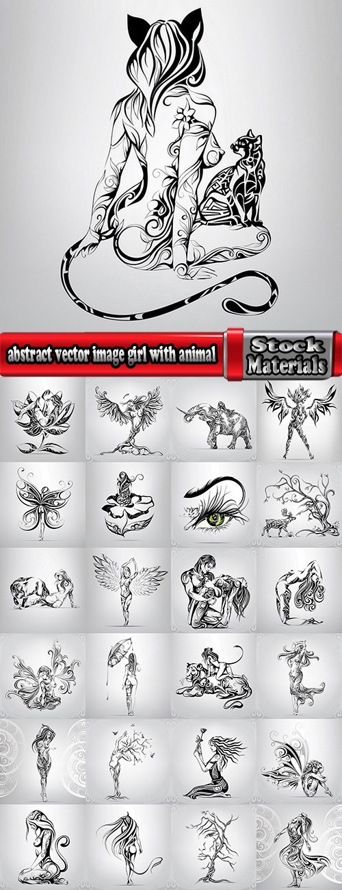 abstract vector image girl with animal-drawn tattoo 25 EPS