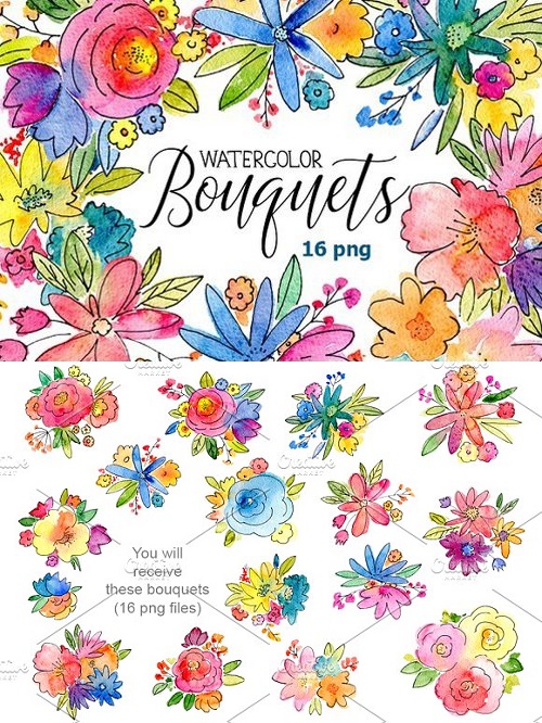 Watercolor bouquets of flowers 1759288