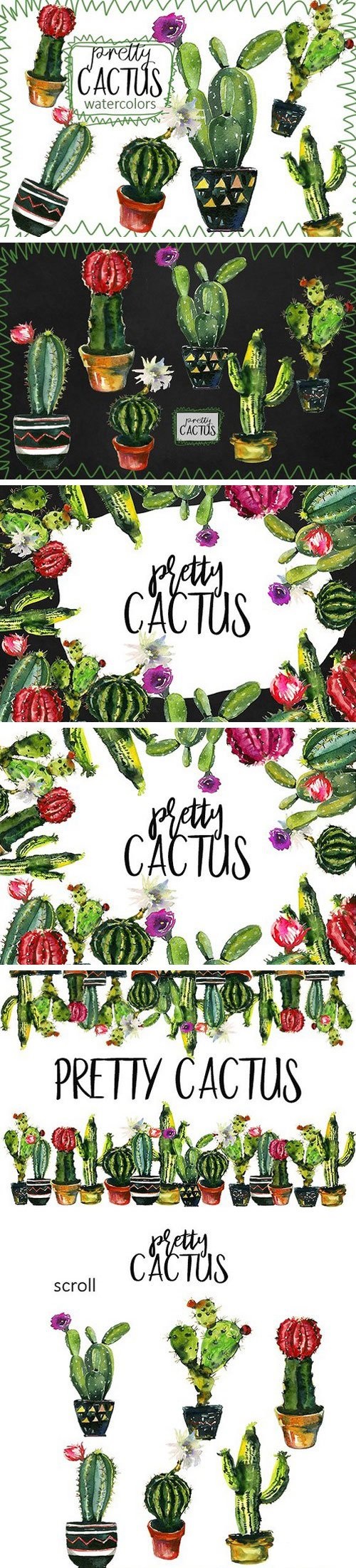 Pretty Cactus Watercolor Clipart Set 1095638