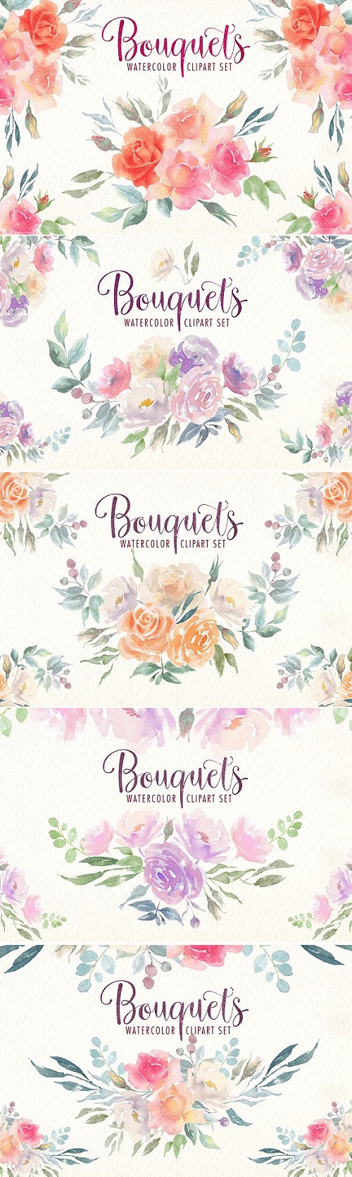 Watercolor bouquets clipart set 1847684