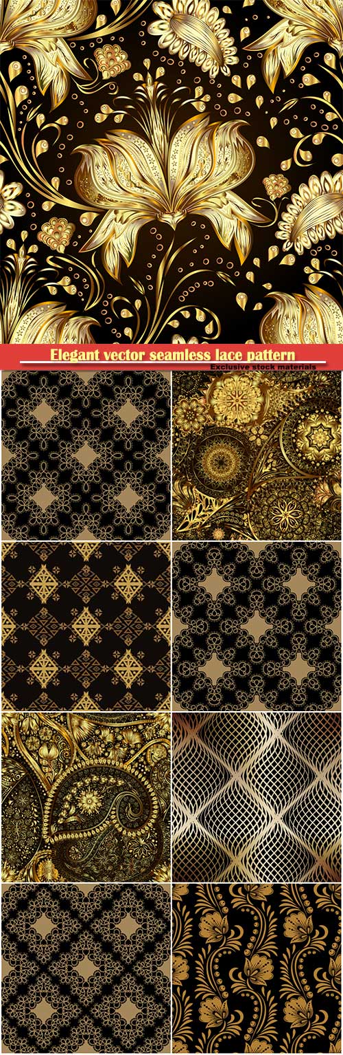 Elegant vector seamless lace pattern, gold floral seamless pattern in traditional russian style