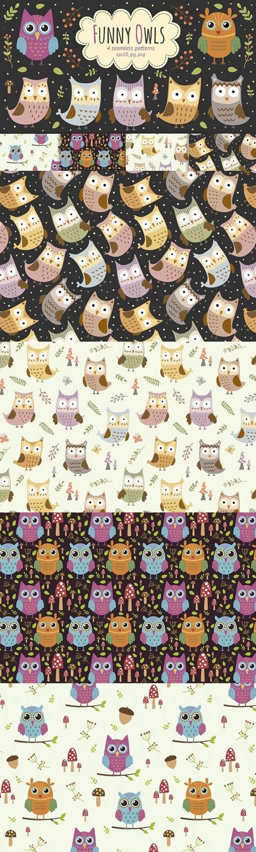 Funny Owls: 4 seamless patterns 924232