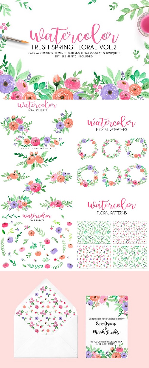 Watercolor fresh spring floral vol.2 - 1448710