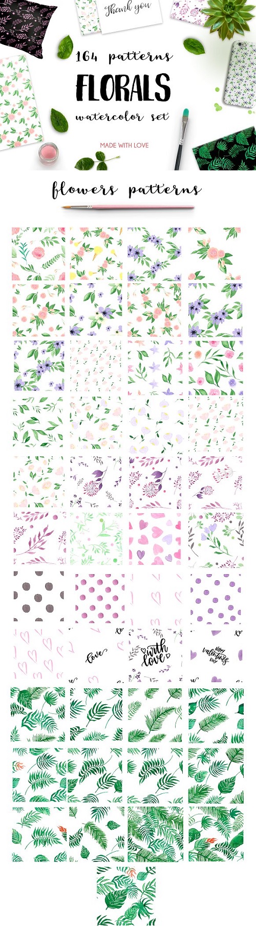 164 Watercolor FLORALS patterns - 1419549