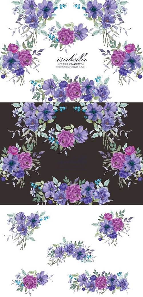 Purple Hand Painted Floral Clip Art 1904565