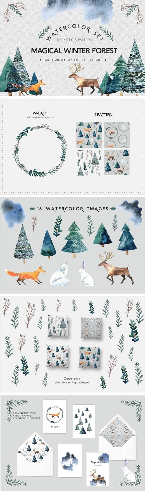 Watercolor Set Magical Winter Forest 1921010
