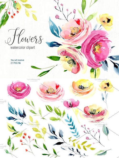 Watercolor bright flowers collection 1950929