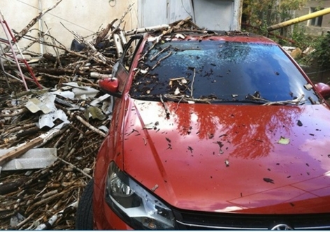 В Крыму упавшее дерево порвало провода и пробило газопровод - возгорелась припаркованная легковушка [фото]
