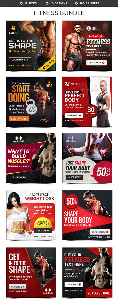 GraphicRiver Fitness Banners Bundle - 10 Sets - 180 Banners