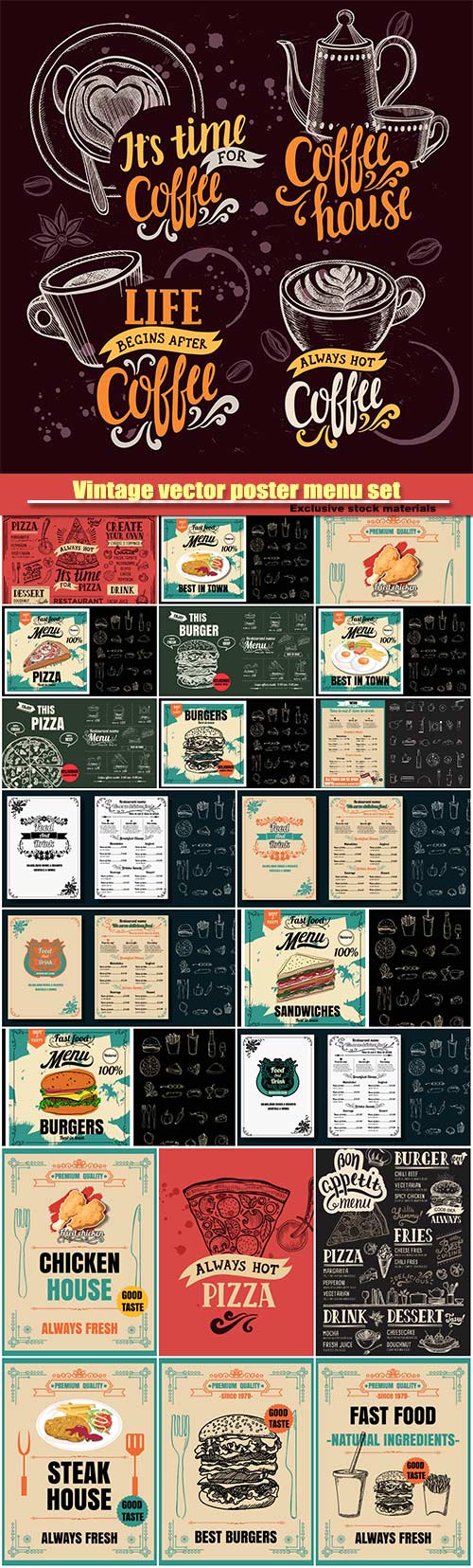 Vintage vector poster menu set