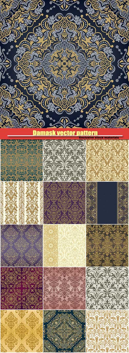 Damask vector pattern, seamless vintage background