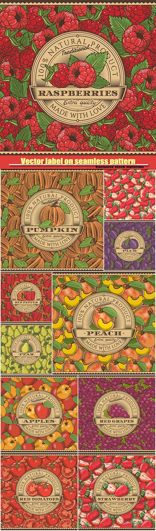 Vector label on seamless pattern in vintage style #4