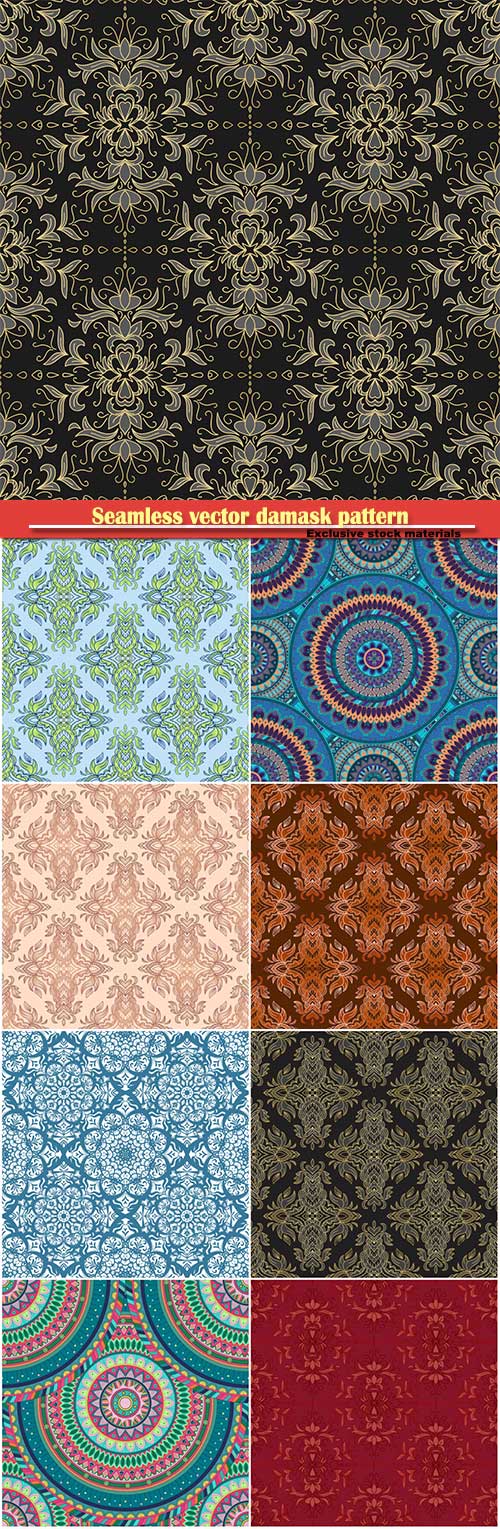 Seamless vector damask pattern, endless pattern with vintage mandala elemen ...
