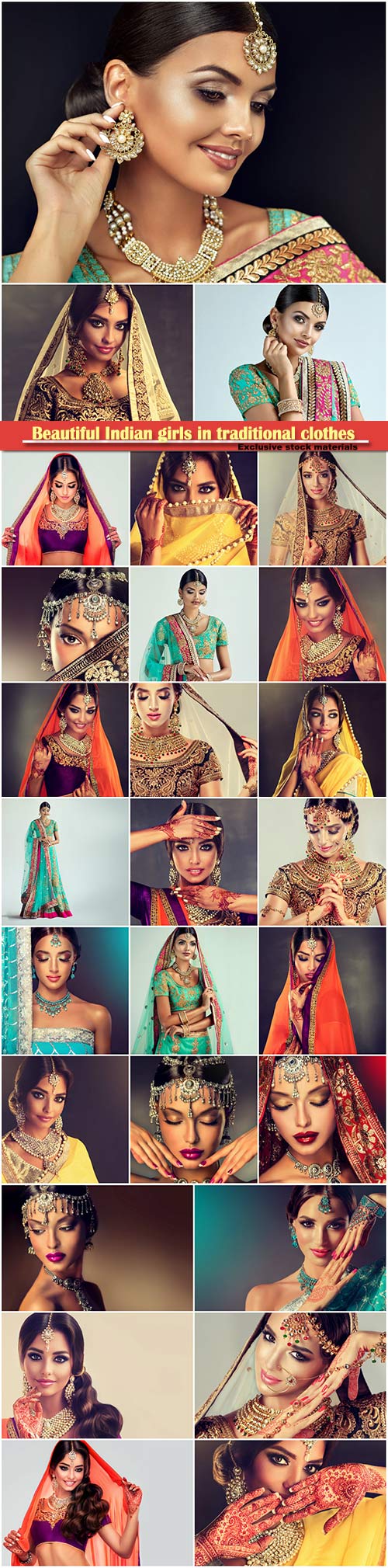 Beautiful Indian girls in traditional clothes, beautiful make-up, women wit ...