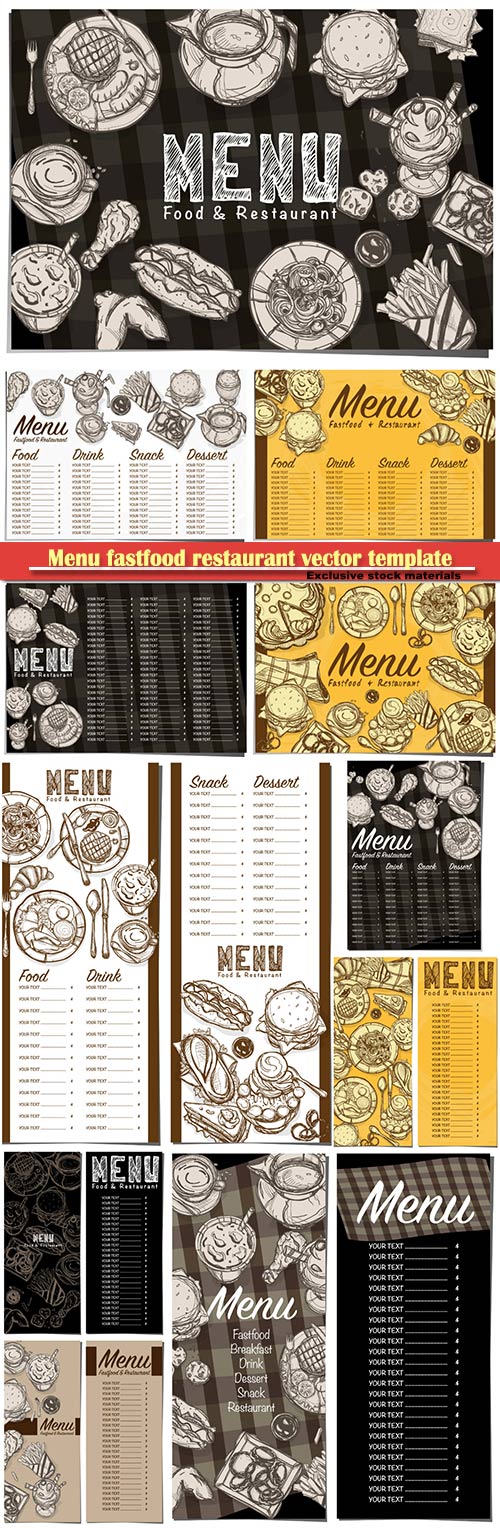 Menu fastfood restaurant vector template design hand drawing graphic