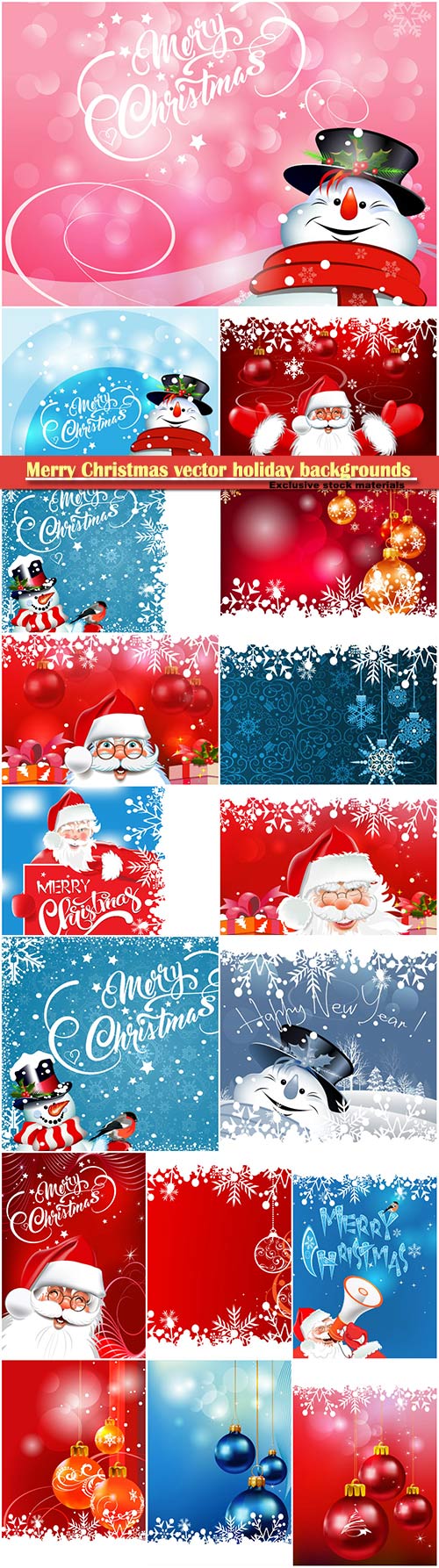 Christmas vector holiday backgrounds, Santa Claus, snowman, Christmas decorations and snowflakes # 5