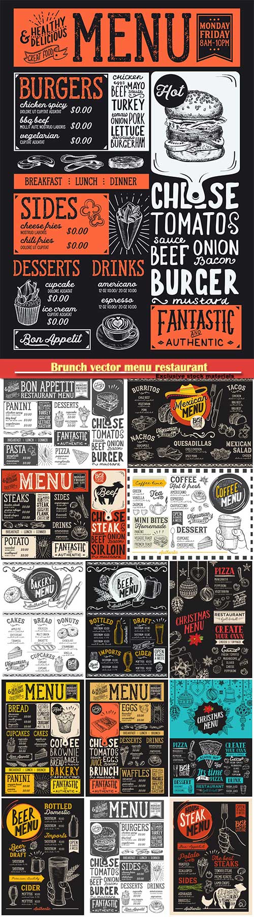 Brunch vector menu restaurant, food template