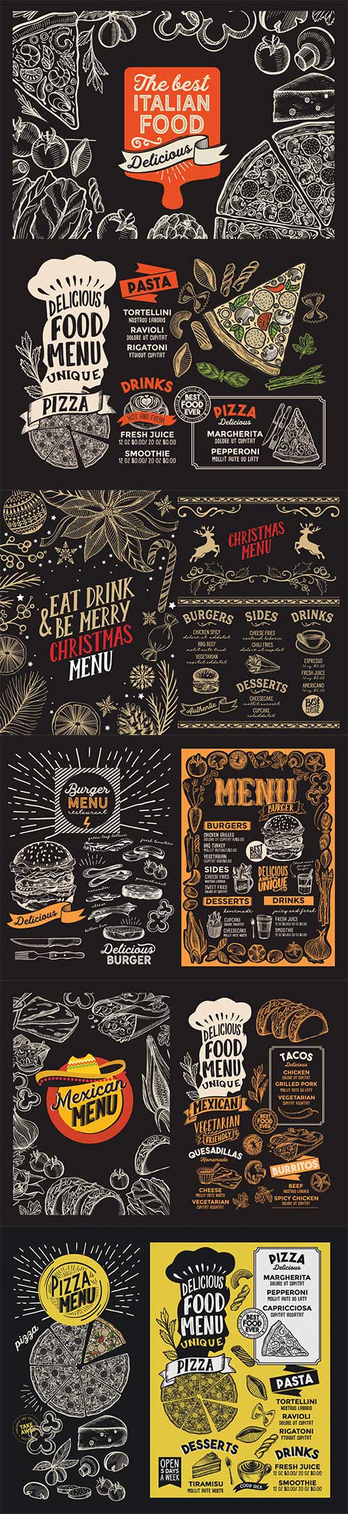 Menu food template for restaurant with doodle hand-drawn