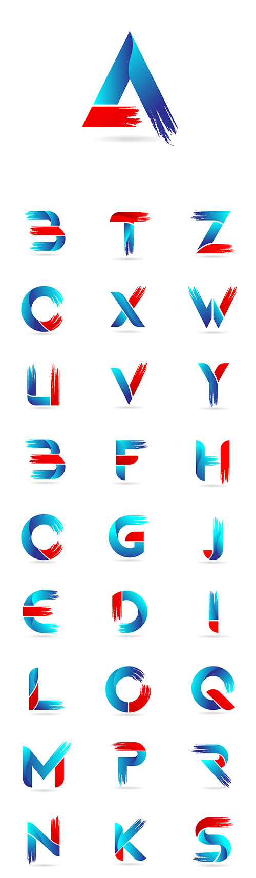 Blue red alphabet letter with grunge brush pattern for company logo icon